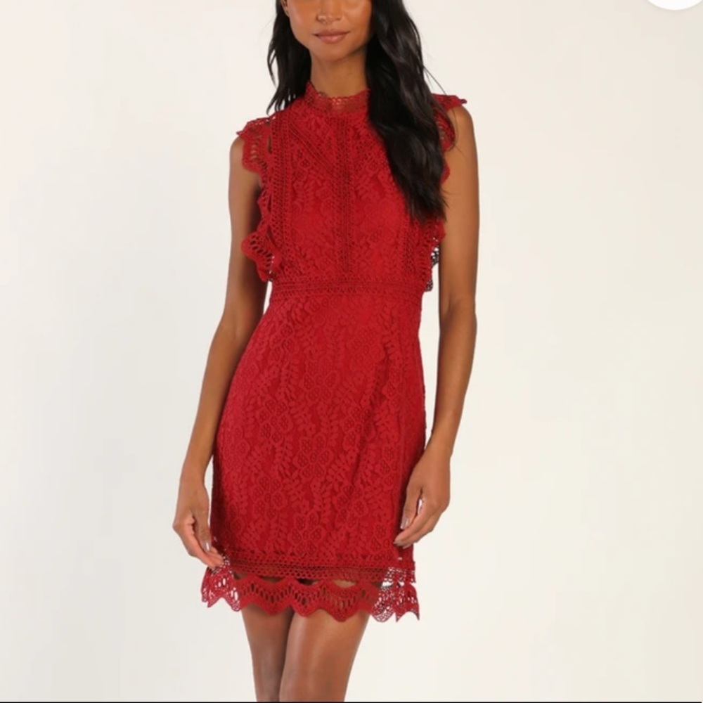 Lulus My Sweetheart Wine Red Lace Sleeveless Mini Dress Size Smalll